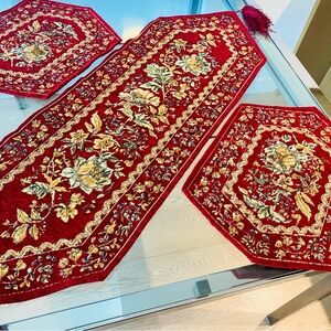 Elegant Red Floral Table Runner Set